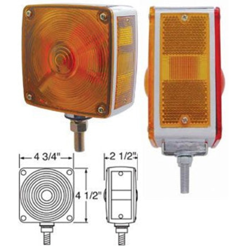 Amber/red incandescent square double face turn signal light