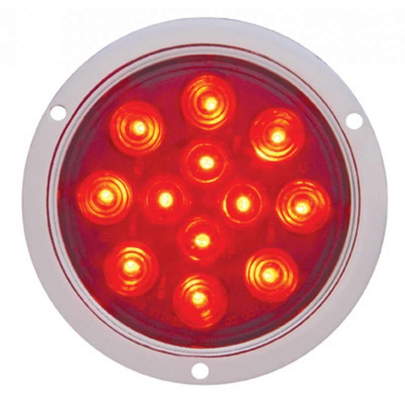 Red 4 round 12 diode LED stop/turn/tail utility light w/stainless steel flange