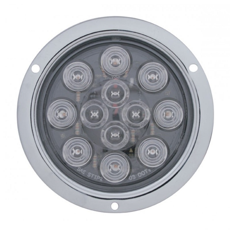 Red 4 round 12 diode LED stop/turn/tail utility light w/stainless steel flange – CLEAR lens