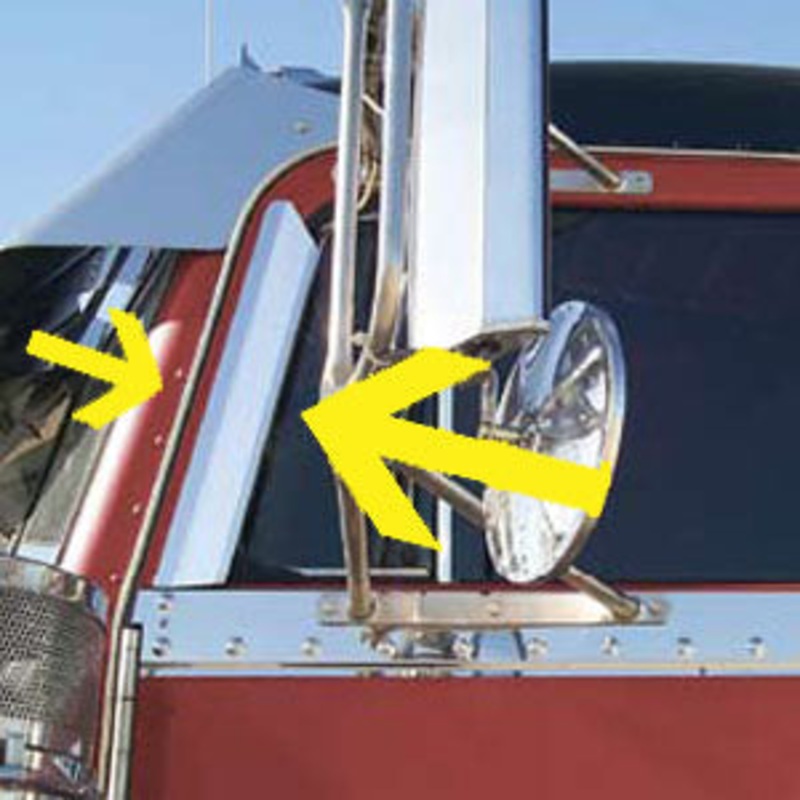 Peterbilt 359/379 stainless steel door window air deflectors – PAIR