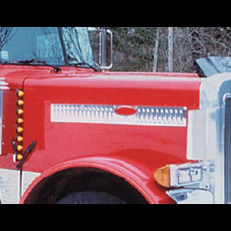 Peterbilt stainless steel louvered hood logo accent trim – PAIR