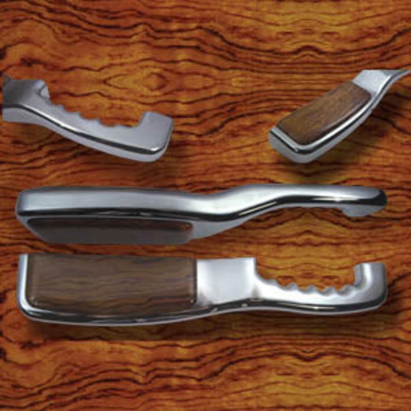 Rockwood Peterbilt chrome billet aluminum armrests w/African rosewood pad – PAIR