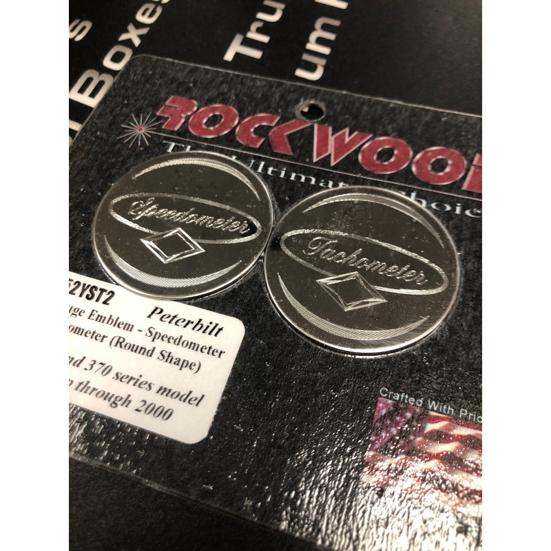 Rockwood Peterbilt Speedometer/Tachometer round style stainless steel gauge emblems
