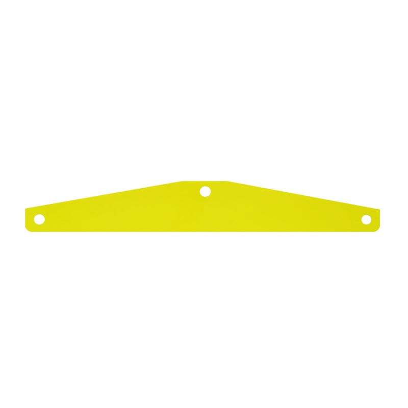Yellow plastic backing strip for cutout mudflap weights