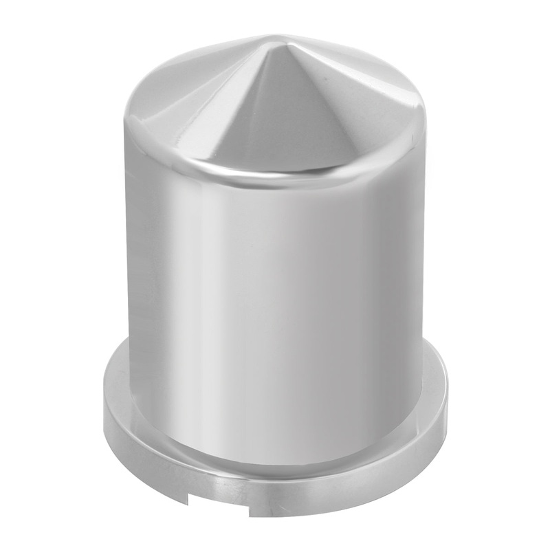 1.5 chrome plastic pointed round push-on lug nut cover w/flange