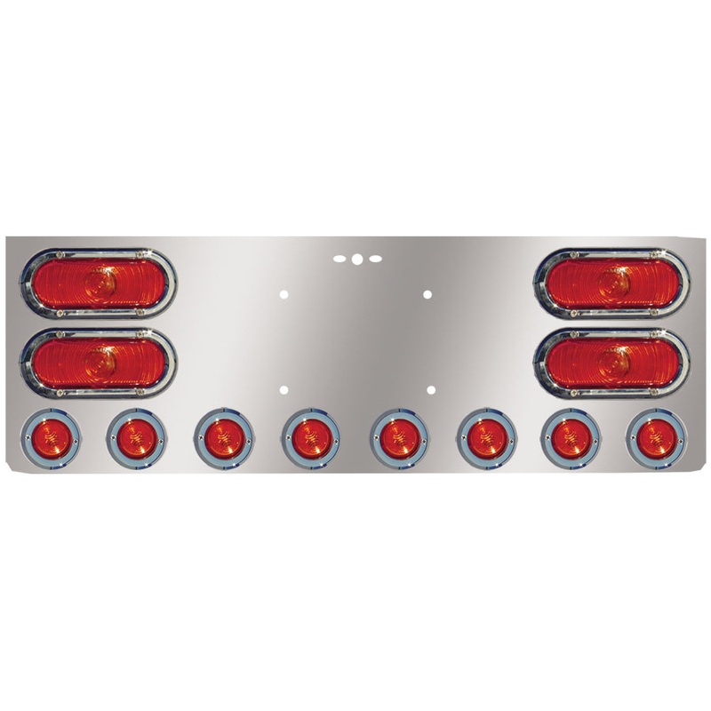 12 stainless steel rear center panel w/4 oval, 8 round 2 light holes