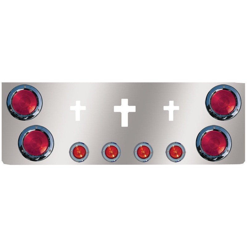 12 stainless steel rear center panel w/4 round 4, 4 round 2 light holes and 3 cross cutouts