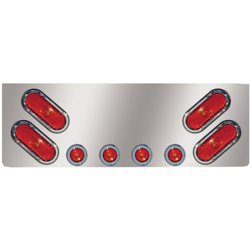 12 stainless steel rear center panel w/4 slanted oval holes and 4 round 2 light holes