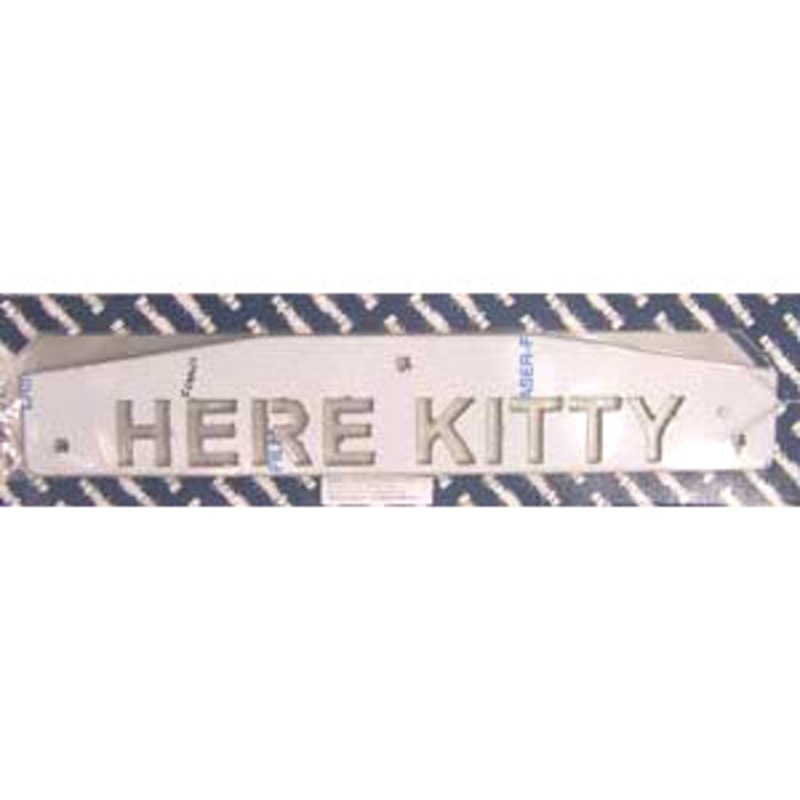 24 stainless steel cutout mudflap weights w/backs – PAIR – HERE KITTY