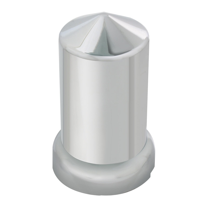 33mm chrome plastic pointed round push-on lugnut cover w/flange