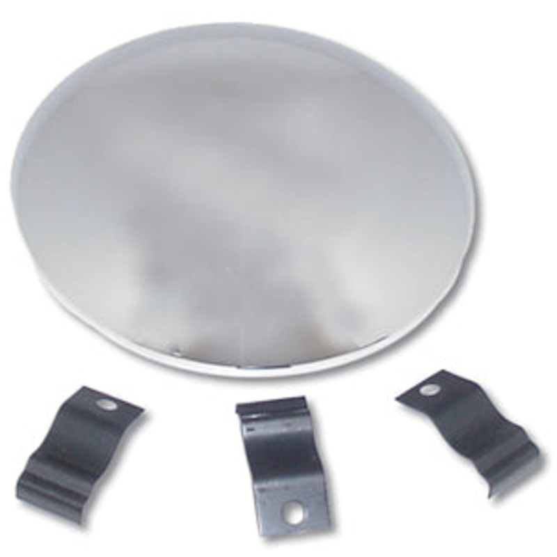 Chrome 9-1/4 diameter trailer hubcap w/3 steel mounting clips – dome