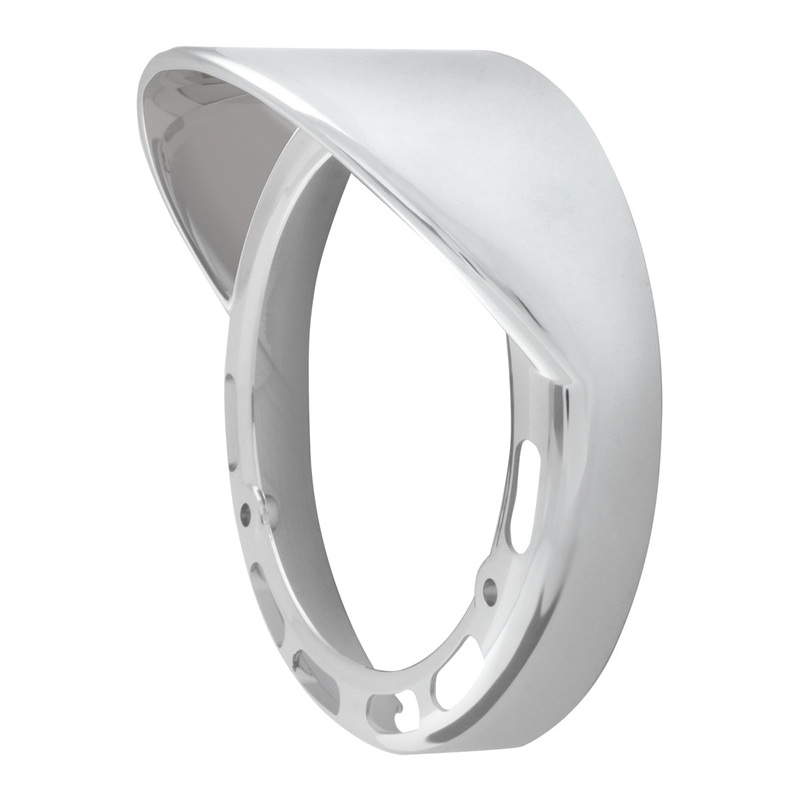 Chrome plastic rim with visor for LED pedestal light – Mounts Right-Side-Up