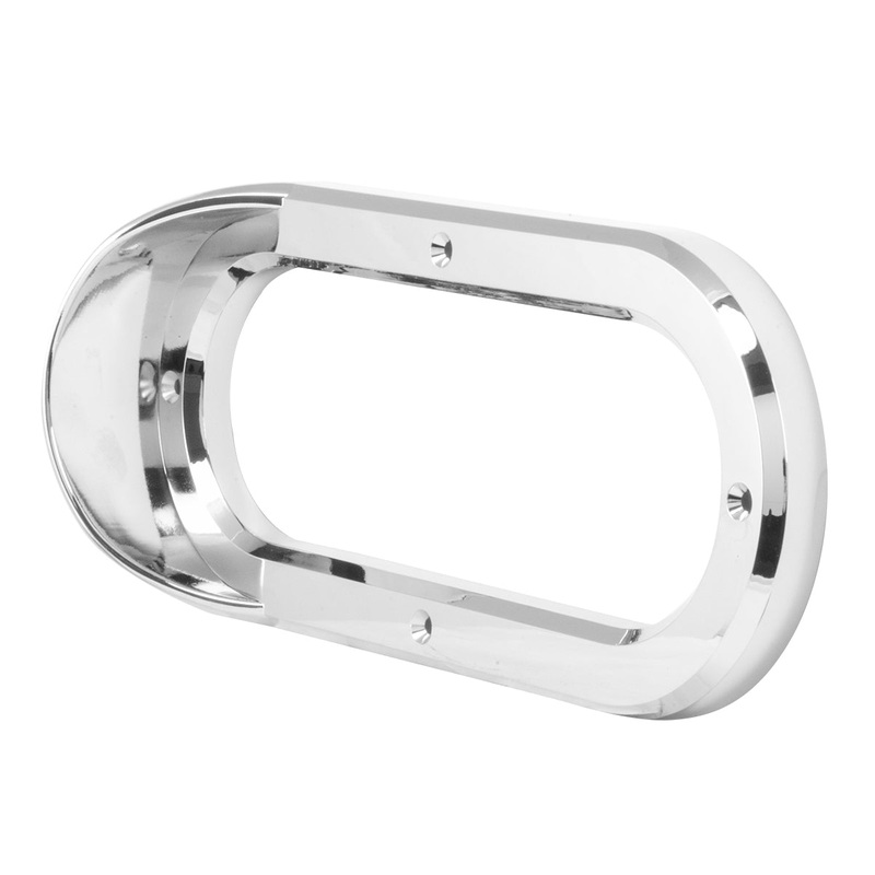 Oval chrome plastic light bezel with vertical visor