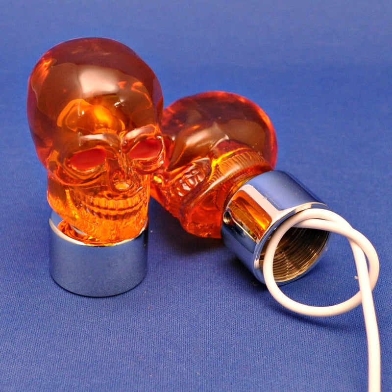 Amber incandescent lighted skull bumper guide top – PAIR