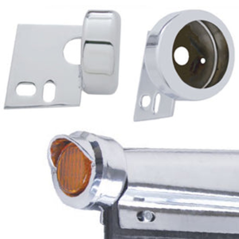 Chrome bracket w/2 round light hole for mudflap hanger ends