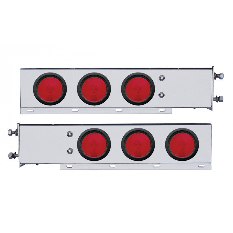 Chrome mudflap hangers w/3 round 4 red incandescent lights – PAIR