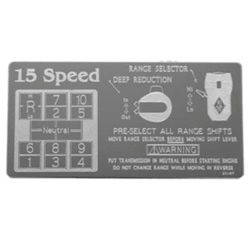 Rockwood Eaton Fuller stainless steel shift pattern plate – 15 Speed Overdrive RTO