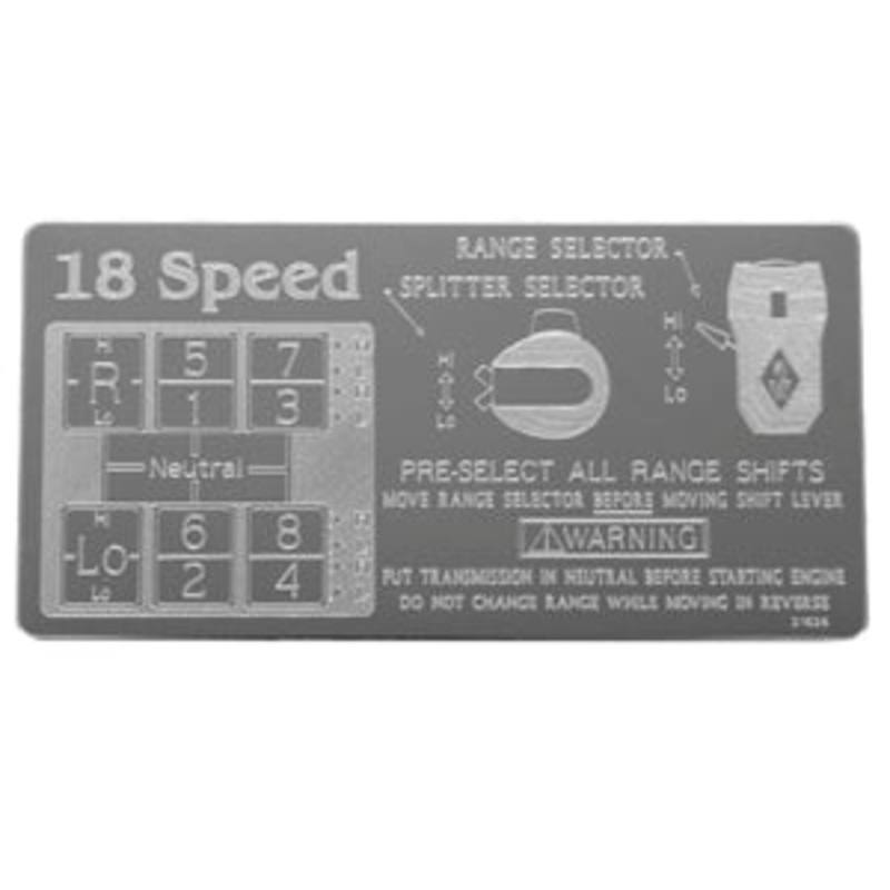 Rockwood Eaton Fuller stainless steel shift pattern plate – 18 Speed Overdrive RTO