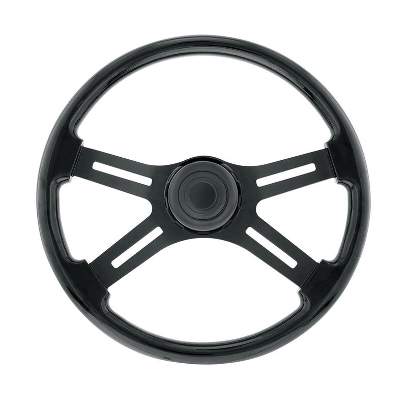 Glossy Black 18 steering wheel w/4 matte black spokes – 3 hole style