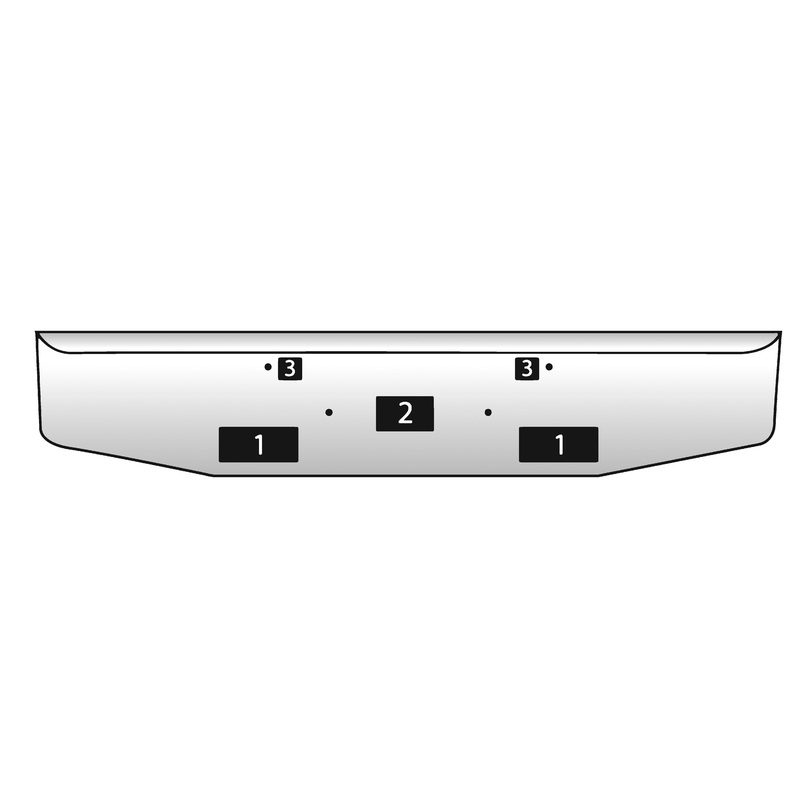 Peterbilt 389 18 tall chrome bumper with standard tow hook, step, and mounting holes