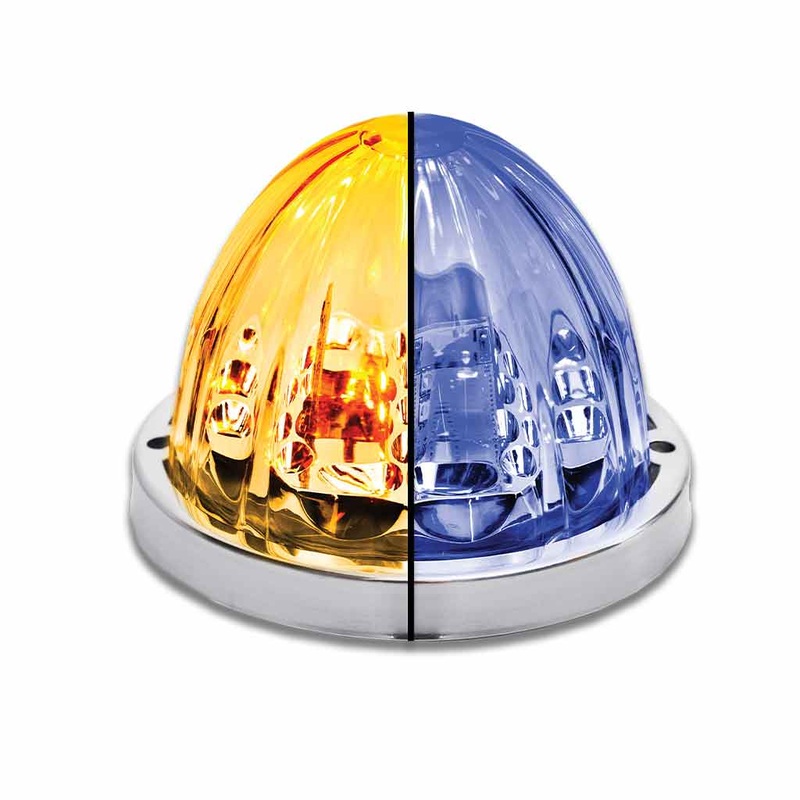 Starburst Dual Revolution Amber/Blue 19 diode watermelon-style LED turn signal/auxiliary light – CLEAR lens