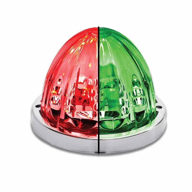 Starburst Dual Revolution Red/Green 19 diode watermelon-style LED turn signal/auxiliary light – CLEAR lens