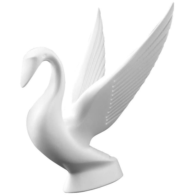 Swan matte white powder coated hood ornament