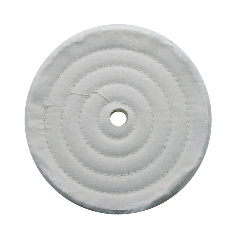 White spiral sewn soft muslin buffing wheel – 6 diameter
