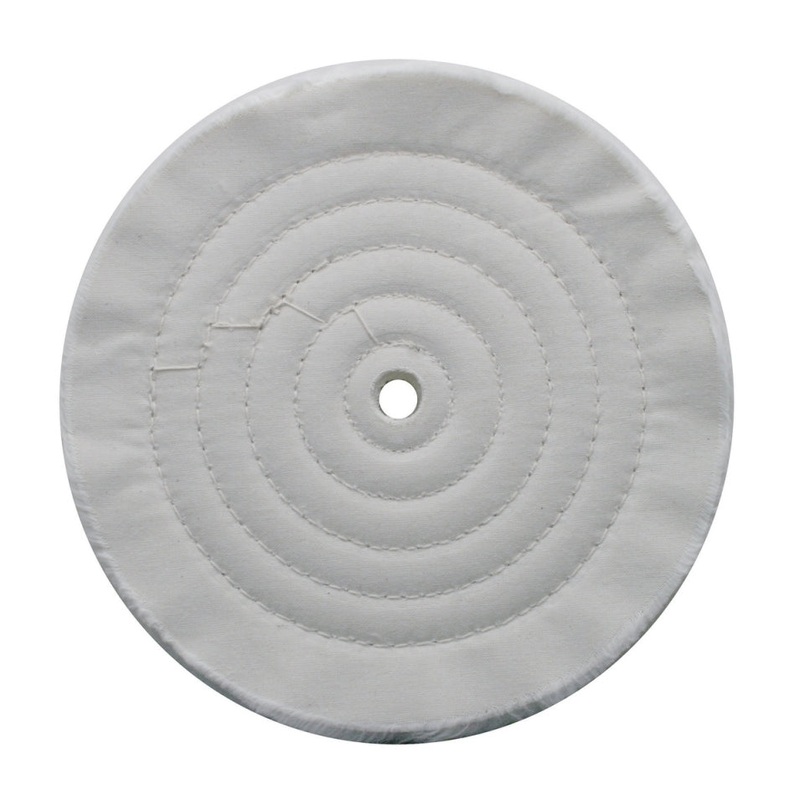 White spiral sewn soft muslin buffing wheel – 8 diameter