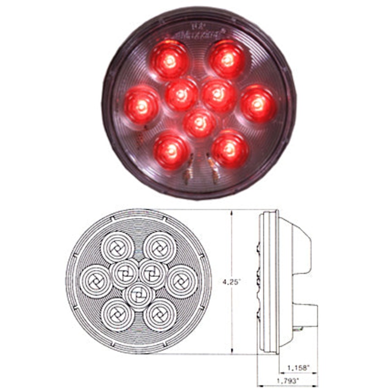 Maxxima red 4 round 9 diode LED stop/turn/tail light – CLEAR lens