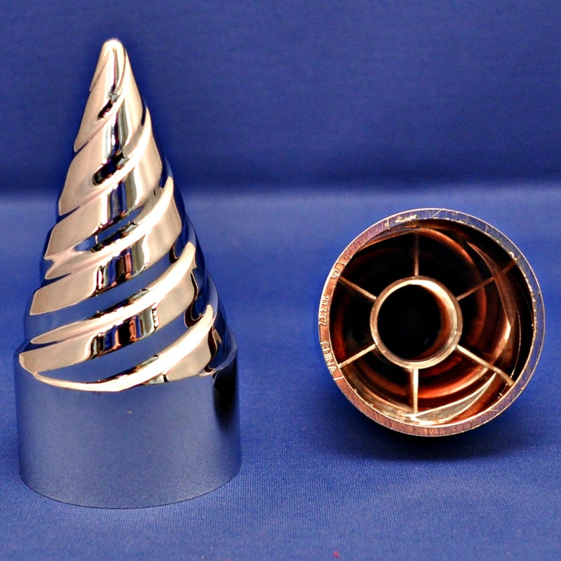 33mm chrome plastic twisted/spiral spike thread-on lugnut cover w/flange