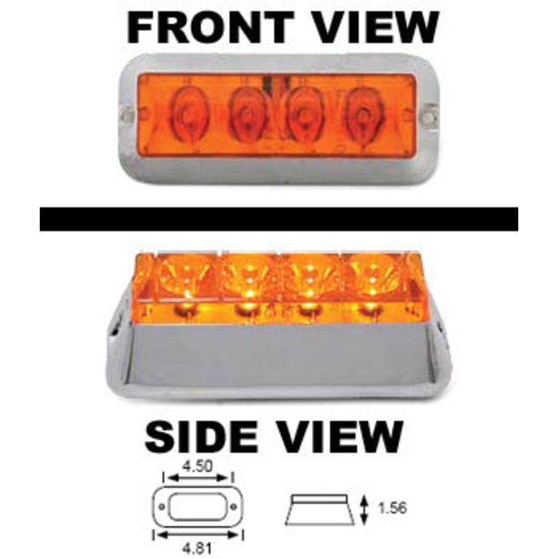 Amber 4 diode LED rectangular marker/strobe light w/chrome base