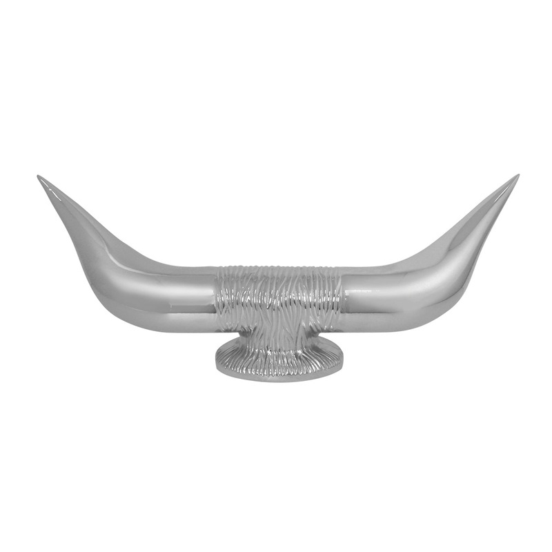 Bull Horn chrome hood ornament w/round base – large