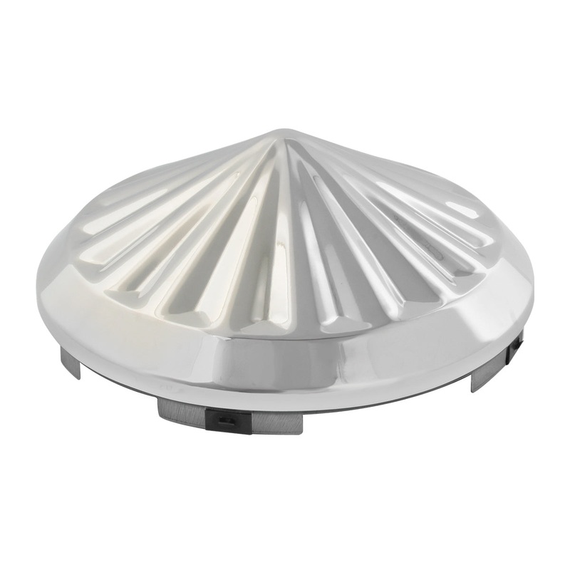 Chrome 6 uneven notch front hubcap with 7/16 lip – pinwheel