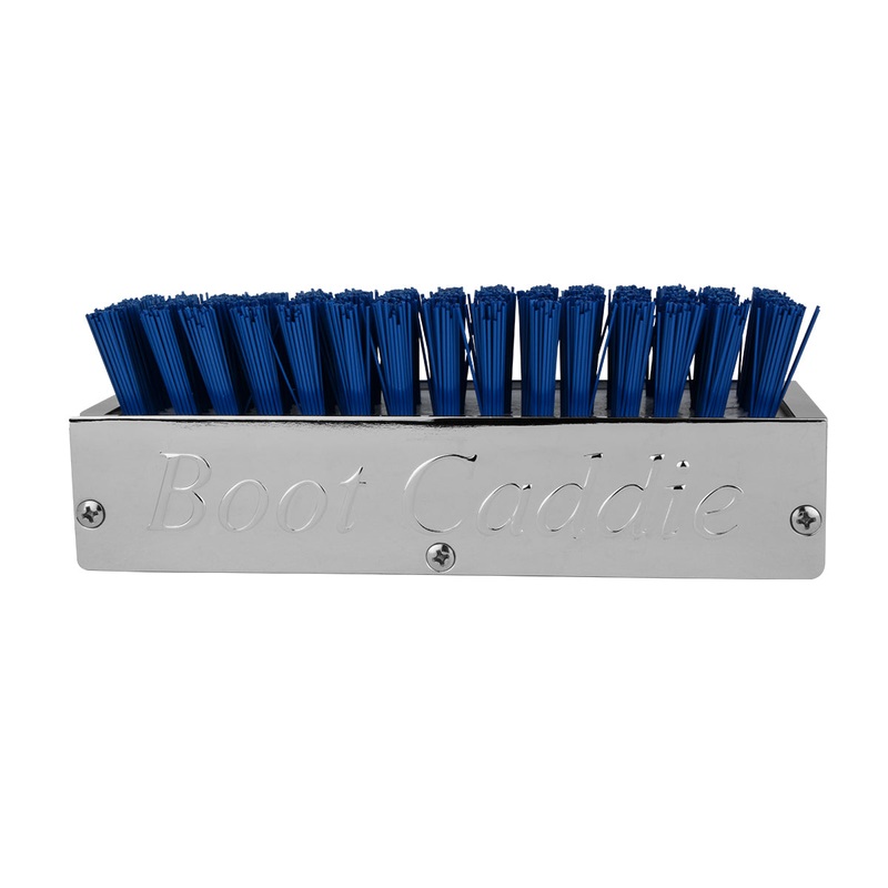 Chrome aluminum 6 x 3 boot brush w/blue bristles