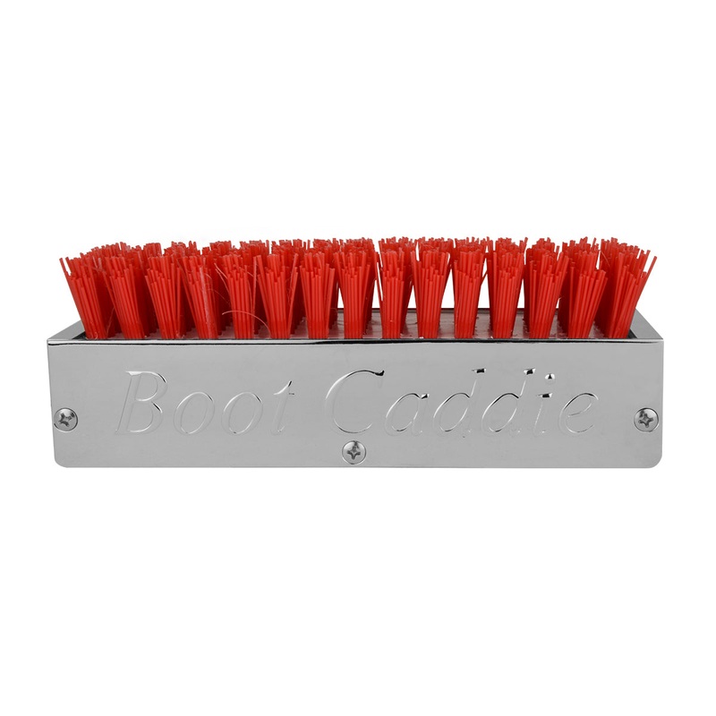 Chrome aluminum 6 x 3 boot brush w/red bristles