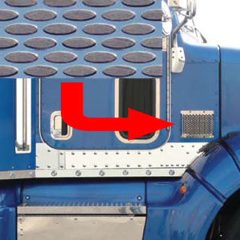 Peterbilt 386 stainless steel cab air intake grill screen w/oval holes – passenger’s side