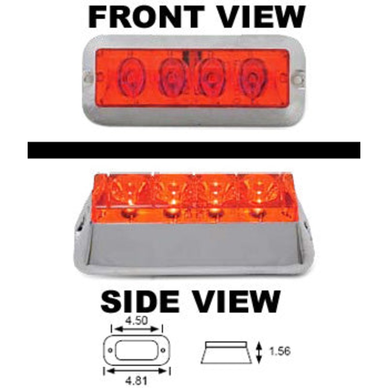 Red 4 diode LED rectangular marker/strobe light w/chrome base