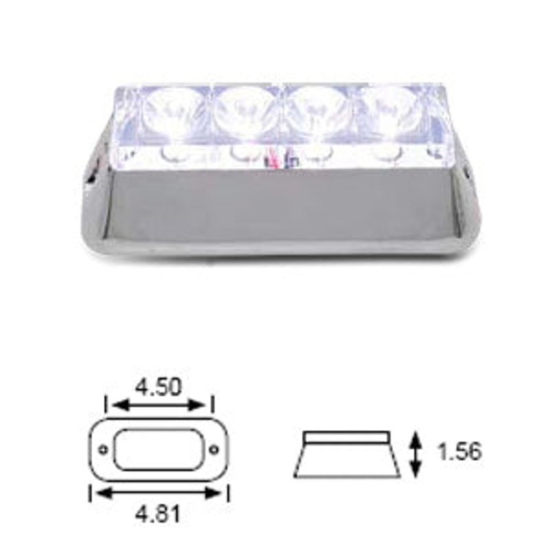 Red 4 diode LED rectangular marker/strobe light w/chrome base – CLEAR lens