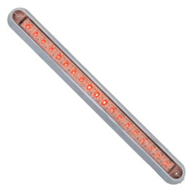 12 long 19 diode LED marker light bar w/chrome base – Red – CLEAR lens
