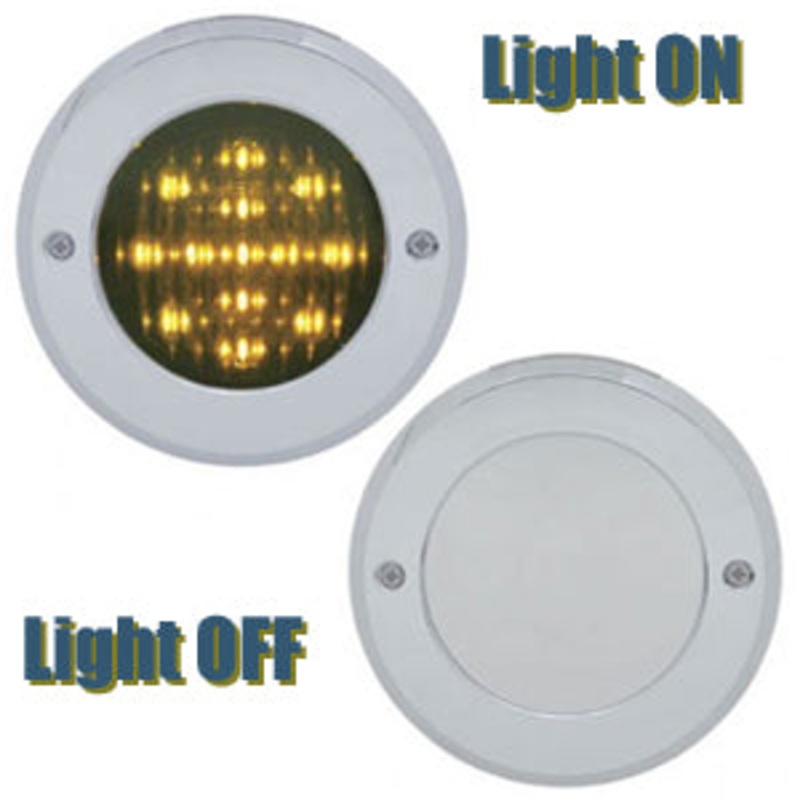 2.5 round chrome plastic light bezel w/shine-through mirror coating