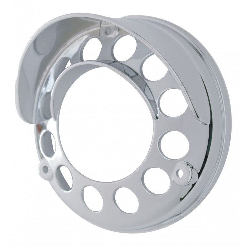 Chrome plastic bezel with visor for LED pedestal light – Mounts Right-Side-Up