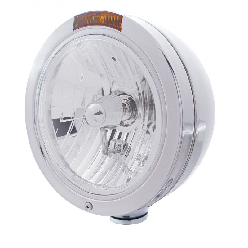 Bullet stainless steel headlight housing with halogen H4 bulb – SINGLE