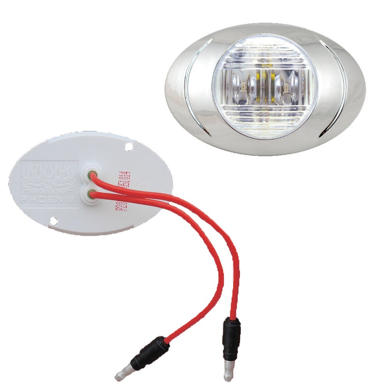 Magnum P3 red LED millennium-style marker light – CLEAR lens, w/male .180 bullet plugs