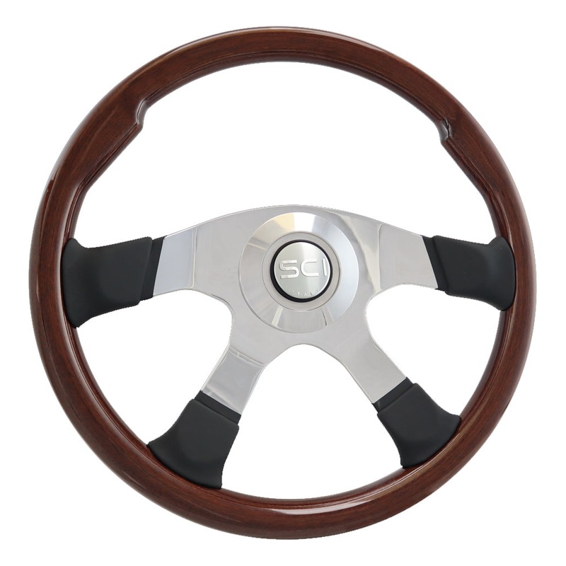 Milestone mahogany 18 steering wheel w/leather trim – 5 hole style