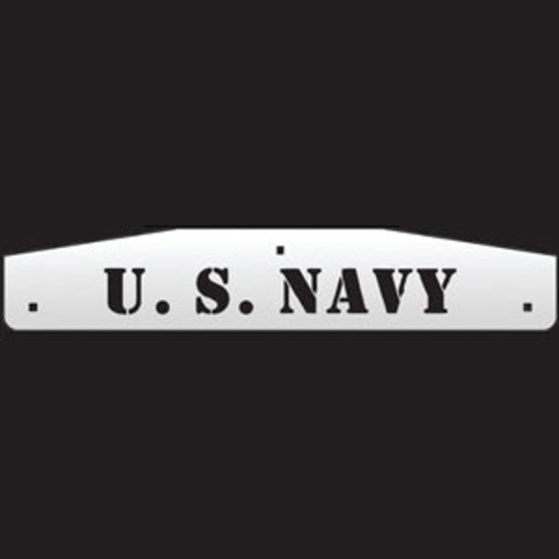 Military-themed 24 stainless steel mudflap weights and backs – PAIR – U.S. Navy