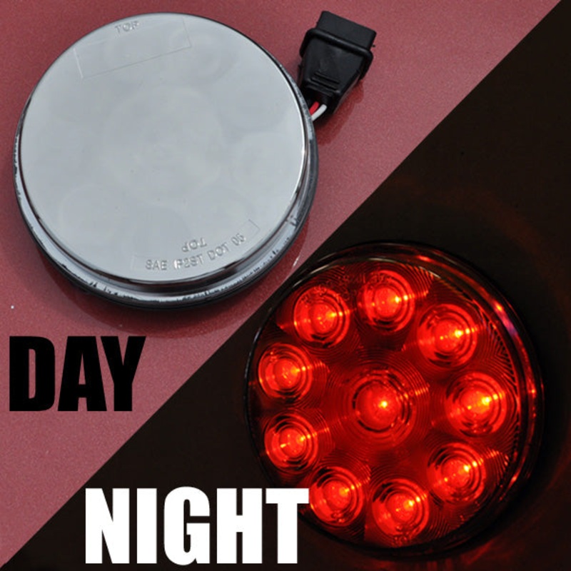 Red 10 diode 4 round LED stop/turn/tail light w/chrome lens