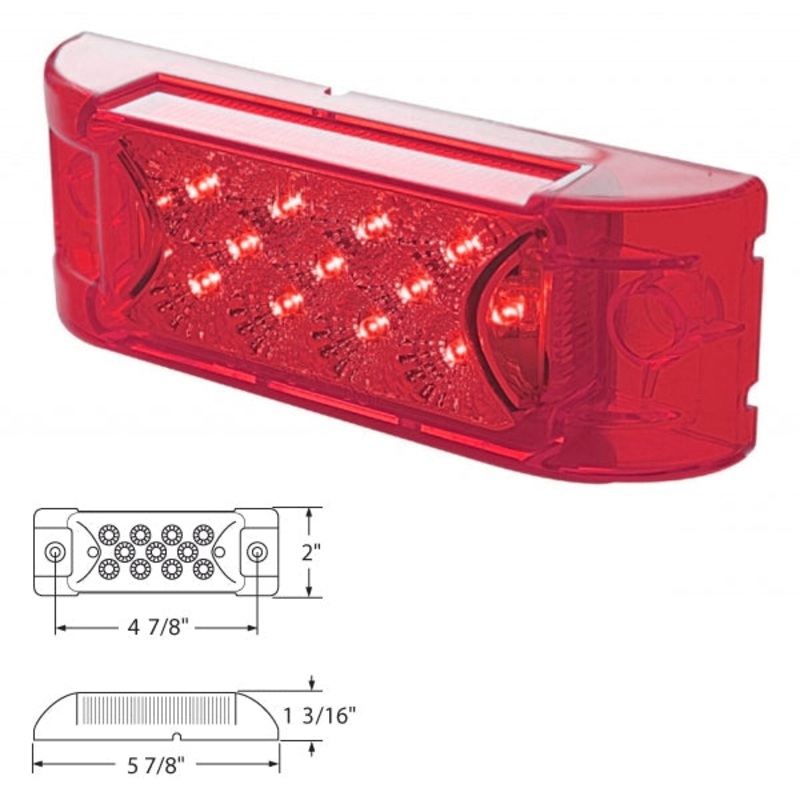 Red 2 x 6 rectangular 13 diode LED marker light w/reflector