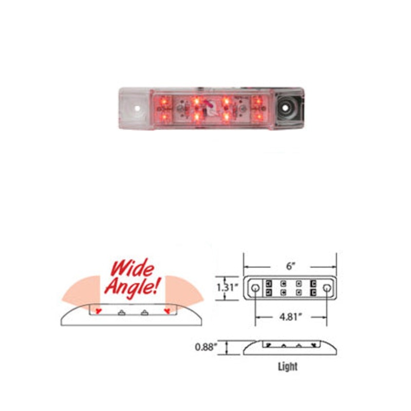 Red 8 diode LED trailer top rail marker light – CLEAR lens