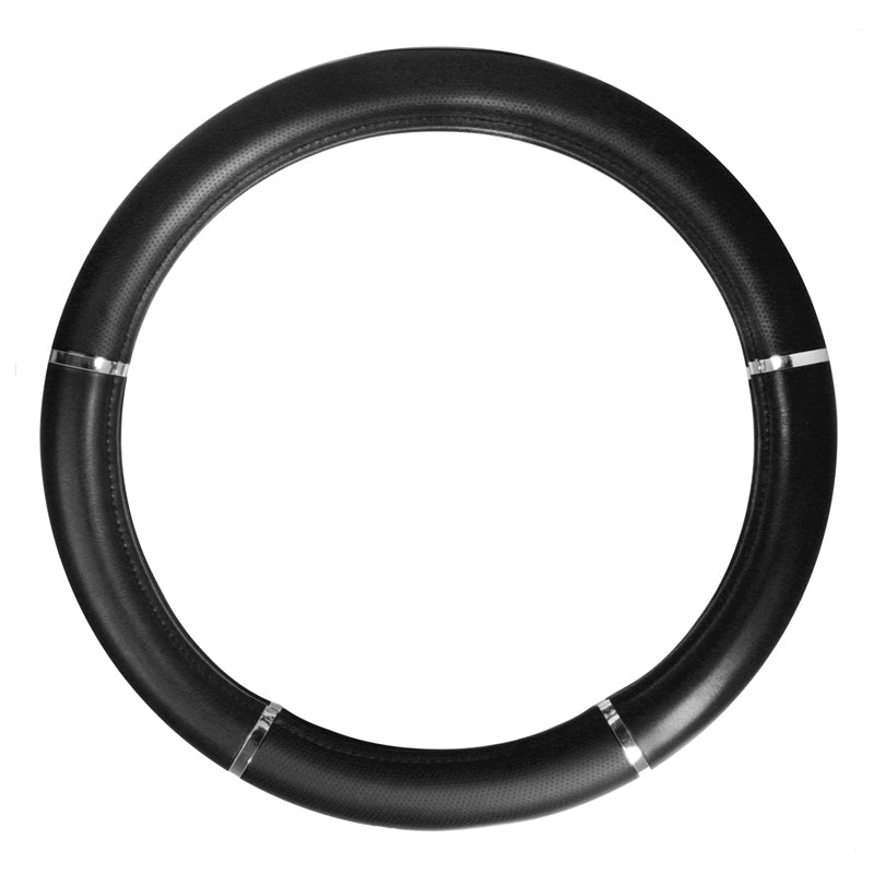 18 deluxe steering wheel cover – black w/chrome trim